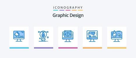Graphic Design Blue 5 Icon Pack Including computer. roller. data sharing. paint roller. computer. Creative Icons Design vector
