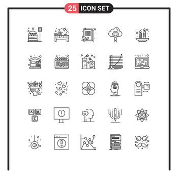 25 User Interface Line Pack of modern Signs and Symbols of find computing office cloud list Editable Vector Design Elements