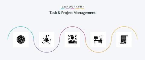 Task And Project Management Glyph 5 Icon Pack Including book . table . rocket . man vector