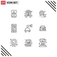 User Interface Pack of 9 Basic Outlines of bathroom credit search cashless banking Editable Vector Design Elements