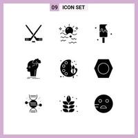Modern Set of 9 Solid Glyphs and symbols such as thinking head sunrise creative sweet Editable Vector Design Elements