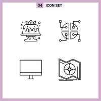 Mobile Interface Line Set of 4 Pictograms of bakery devices food network hardware Editable Vector Design Elements