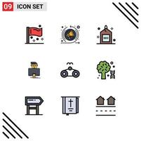 Pictogram Set of 9 Simple Filledline Flat Colors of beach gammer engine user seo Editable Vector Design Elements