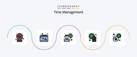 hora administración línea lleno plano 5 5 icono paquete incluso café. desperdiciar. empleado. tiempo. reloj vector