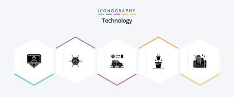 Technology 25 Glyph icon pack including building. cell. transport. mobile. plant vector