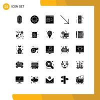 Pack of 25 Modern Solid Glyphs Signs and Symbols for Web Print Media such as eco remote coding control right Editable Vector Design Elements