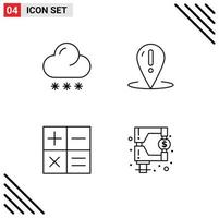 Set of 4 Vector Filledline Flat Colors on Grid for cloud calculator weather place mini Editable Vector Design Elements