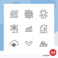 Mobile Interface Outline Set of 9 Pictograms of chart global health discussion communication Editable Vector Design Elements