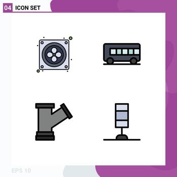 4 4 usuario interfaz línea de relleno plano color paquete de moderno señales y símbolos de computadora agua autobús tubo lámpara editable vector diseño elementos