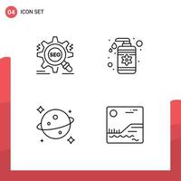 Modern Set of 4 Filledline Flat Colors Pictograph of search planet website lotion space Editable Vector Design Elements