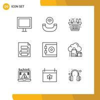Modern Set of 9 Outlines and symbols such as safe bank cart tactic planning Editable Vector Design Elements