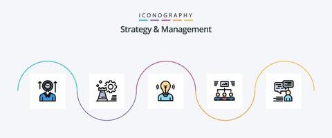 Strategy And Management Line Filled Flat 5 Icon Pack Including project. team. setting. light. user vector