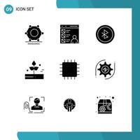 Set of 9 Modern UI Icons Symbols Signs for computers rainy bluetooth rain leaf Editable Vector Design Elements