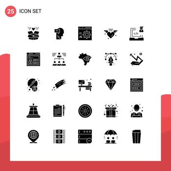 moderno conjunto de 25 sólido glifos pictografía de codificación corazón navegador amor programación editable vector diseño elementos