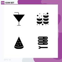 4 Universal Solid Glyphs Set for Web and Mobile Applications drink food party plant fruits Editable Vector Design Elements