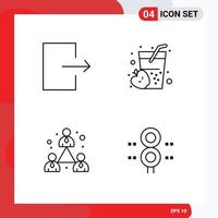 Modern Set of 4 Filledline Flat Colors Pictograph of arrow management apple juice sign Editable Vector Design Elements