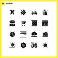 User Interface Pack of 16 Basic Solid Glyphs of biology romance carrier love bag Editable Vector Design Elements