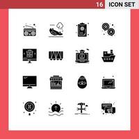 Set of 16 Vector Solid Glyphs on Grid for internet buy education survey qa Editable Vector Design Elements