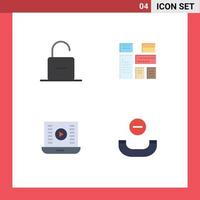 Pictogram Set of 4 Simple Flat Icons of lock audio play security advertising play button Editable Vector Design Elements