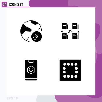 Modern Set of 4 Solid Glyphs Pictograph of analysis privacy internet file date Editable Vector Design Elements