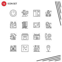 16 Universal Outlines Set for Web and Mobile Applications blog video telescope labour construction Editable Vector Design Elements