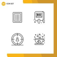 Mobile Interface Line Set of 4 Pictograms of bakery tag food bid target Editable Vector Design Elements