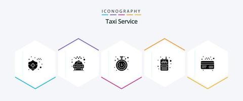 Taxi Servicio 25 glifo icono paquete incluso . tarjeta. tiempo. Cajero automático. receptor vector