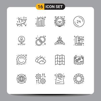 Editable Vector Line Pack of 16 Simple Outlines of hiring find star contact us clock Editable Vector Design Elements