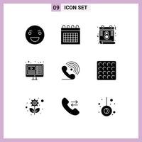 Set of 9 Modern UI Icons Symbols Signs for phone live time you tuber design Editable Vector Design Elements