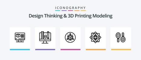 Design Thinking And D Printing Modeling Line 5 Icon Pack Including modification. chart. box. database. prototype. Creative Icons Design vector