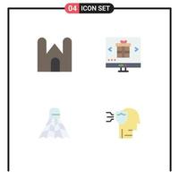 Group of 4 Modern Flat Icons Set for castle shopping fortress gift shuttlecock Editable Vector Design Elements