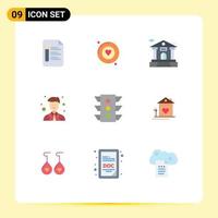 Group of 9 Flat Colors Signs and Symbols for signal light bank worker man Editable Vector Design Elements