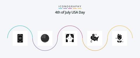 Usa Glyph 5 Icon Pack Including usa. flower. entertainment. american. location vector