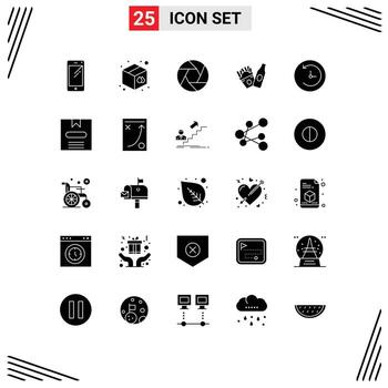 25 Universal Solid Glyphs Set for Web and Mobile Applications clock american print frise photo Editable Vector Design Elements