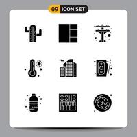 Universal Icon Symbols Group of 9 Modern Solid Glyphs of money office power real building Editable Vector Design Elements