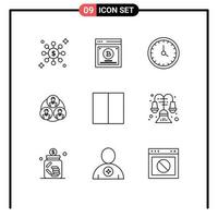 User Interface Pack of 9 Basic Outlines of layout circle clock clone staff Editable Vector Design Elements