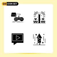 4 Universal Solid Glyphs Set for Web and Mobile Applications console video playstation grower mail Editable Vector Design Elements