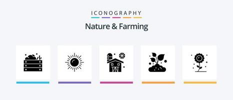 Nature And Farming Glyph 5 Icon Pack Including flower. small. agriculture. plant. farm. Creative Icons Design vector