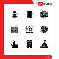 Universal Icon Symbols Group of 9 Modern Solid Glyphs of leadership business internet workforce error Editable Vector Design Elements