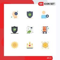 Pack of 9 creative Flat Colors of electricity secure secure protection gdpr Editable Vector Design Elements