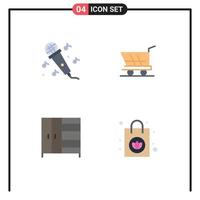 Pack of 4 Modern Flat Icons Signs and Symbols for Web Print Media such as audio wardrobe cart buy ladies Editable Vector Design Elements