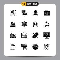 Universal Icon Symbols Group of 16 Modern Solid Glyphs of first king sauna crown kit Editable Vector Design Elements