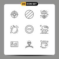 Pictogram Set of 9 Simple Outlines of drink melon investment remove media Editable Vector Design Elements