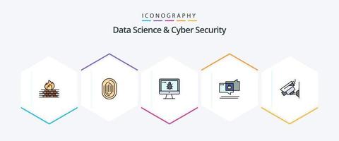 Data Science And Cyber Security 25 FilledLine icon pack including security. chat. scan. security. bug vector