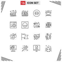 Pack of 16 Modern Outlines Signs and Symbols for Web Print Media such as develop browser eat pan cooking Editable Vector Design Elements