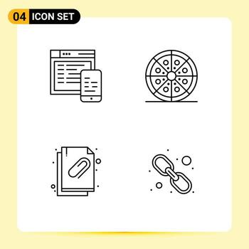 pictograma conjunto de 4 4 sencillo línea de relleno plano colores de sensible adjunto documento móvil pepperoni documento editable vector diseño elementos