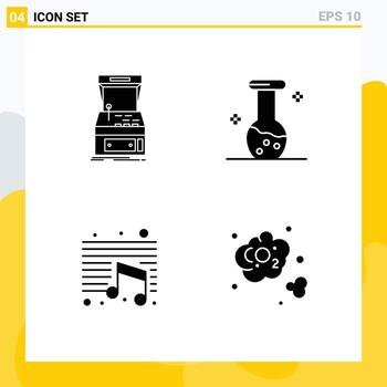 4 Universal Solid Glyphs Set for Web and Mobile Applications arcade music machine biochemistry education Editable Vector Design Elements