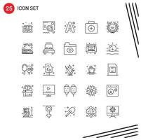 Modern Set of 25 Lines Pictograph of badge suitcase a medical briefcase Editable Vector Design Elements