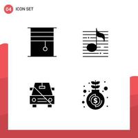 4 Thematic Vector Solid Glyphs and Editable Symbols of curtain media rollers music disabled Editable Vector Design Elements
