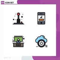 Group of 4 Filledline Flat Colors Signs and Symbols for arcade technology play call presentation Editable Vector Design Elements